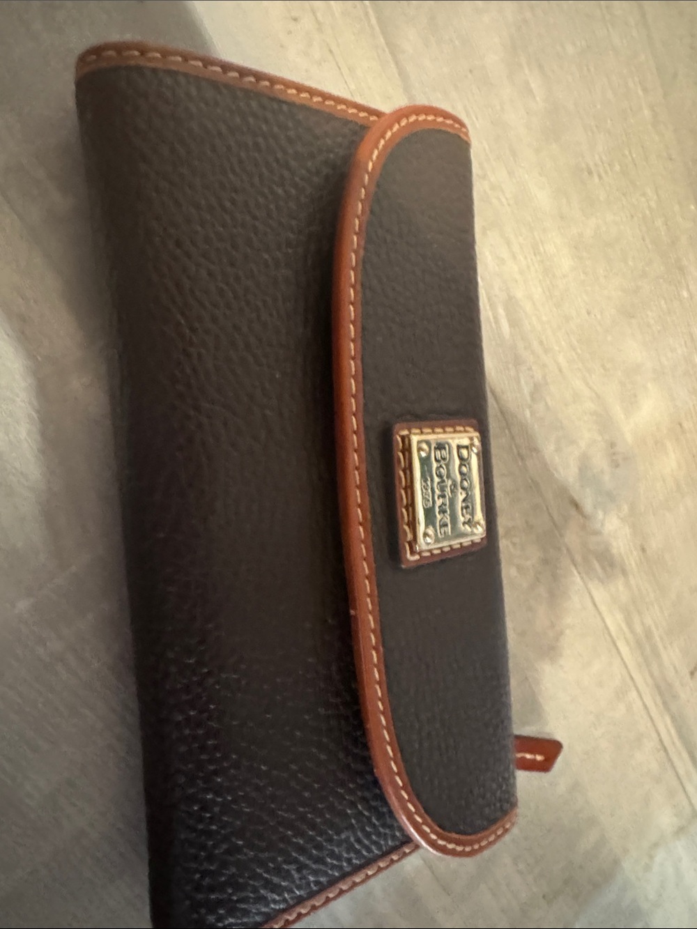 Dooney & Bourke Brown Pebbled Leather Wallet with Tan Trim